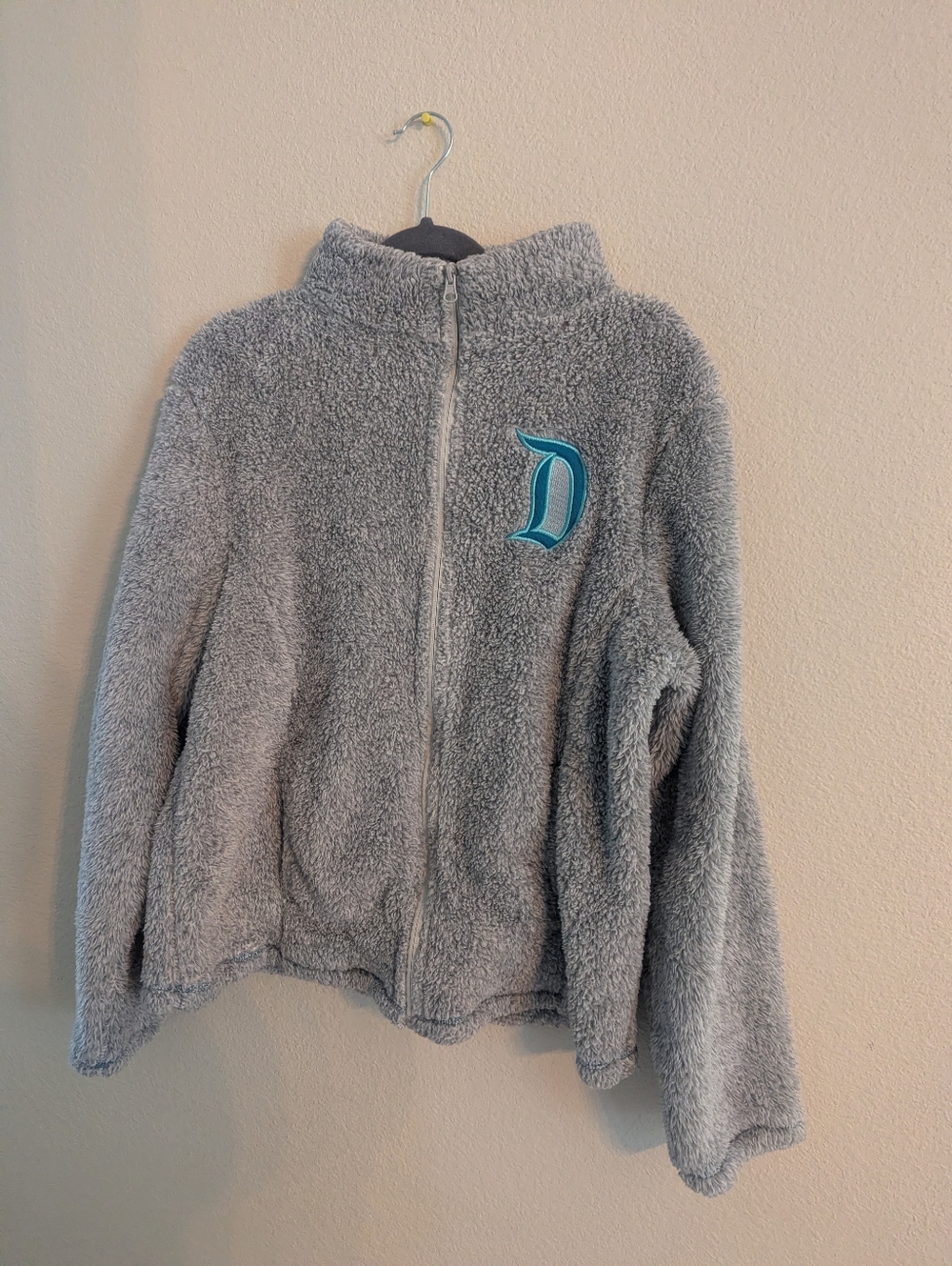 Disney Gray Sherpa Zip-Up Jacket with Teal 'D' Logo